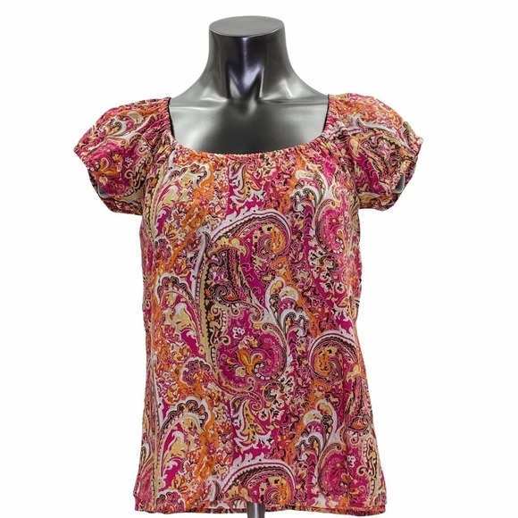 ANN Taylor LOFT Short Puff Sleeve Paisley Blouse - Picture 1 of 11